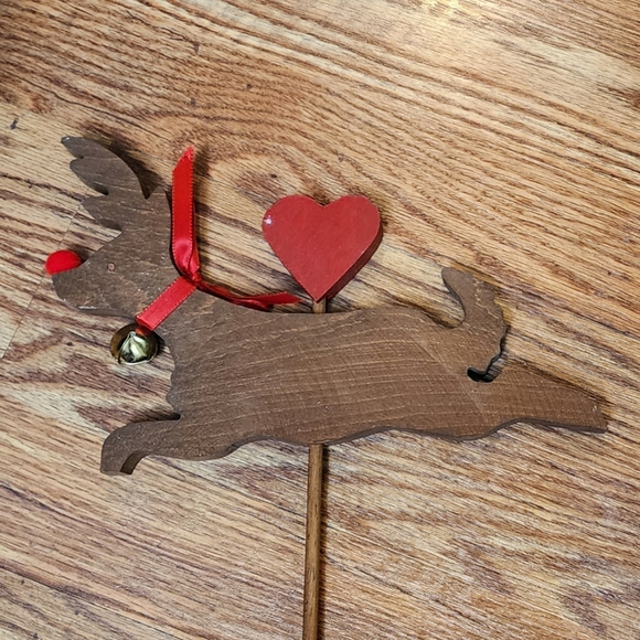 Handmade Wooden Reindeer With Red Nose and Bell - Picture 2 of 6